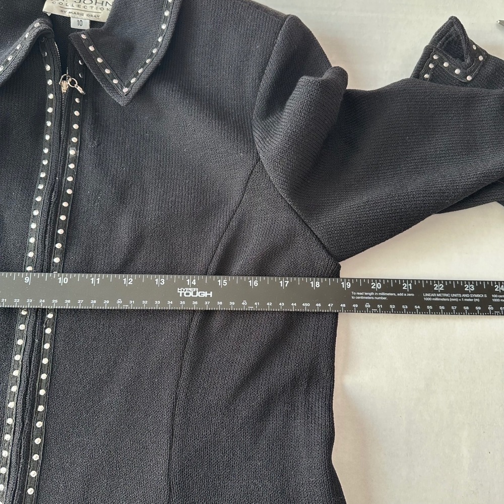 St John Collection Marie Gray Santana Knit Zip Jacket Black Studded Size 10 - Picture 5 of 9